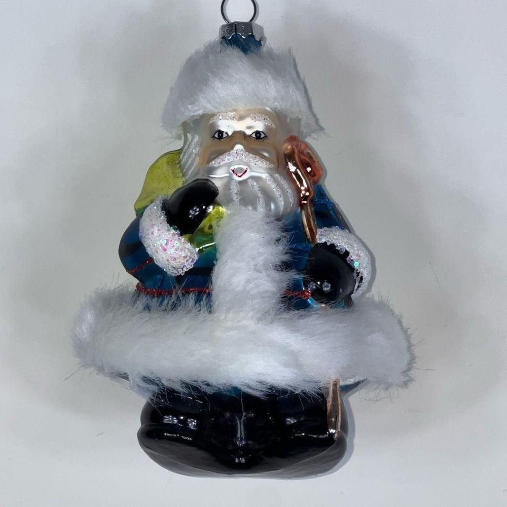 Holiday Lane Burgundy & Blush Plaid Clad Santa Christmas Ornament